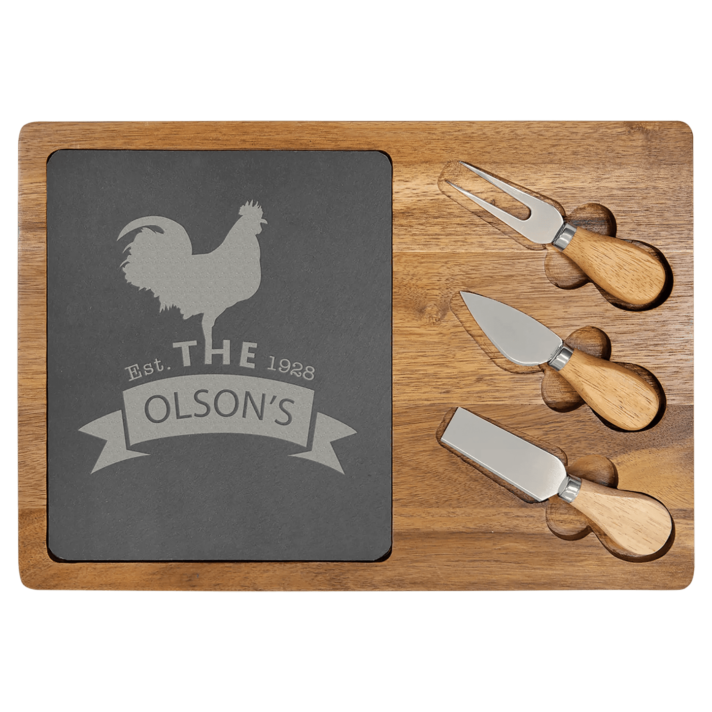 Premium Cheese Set | Laser Etched Acacia Wood/Slate - Smalltown Connetchin