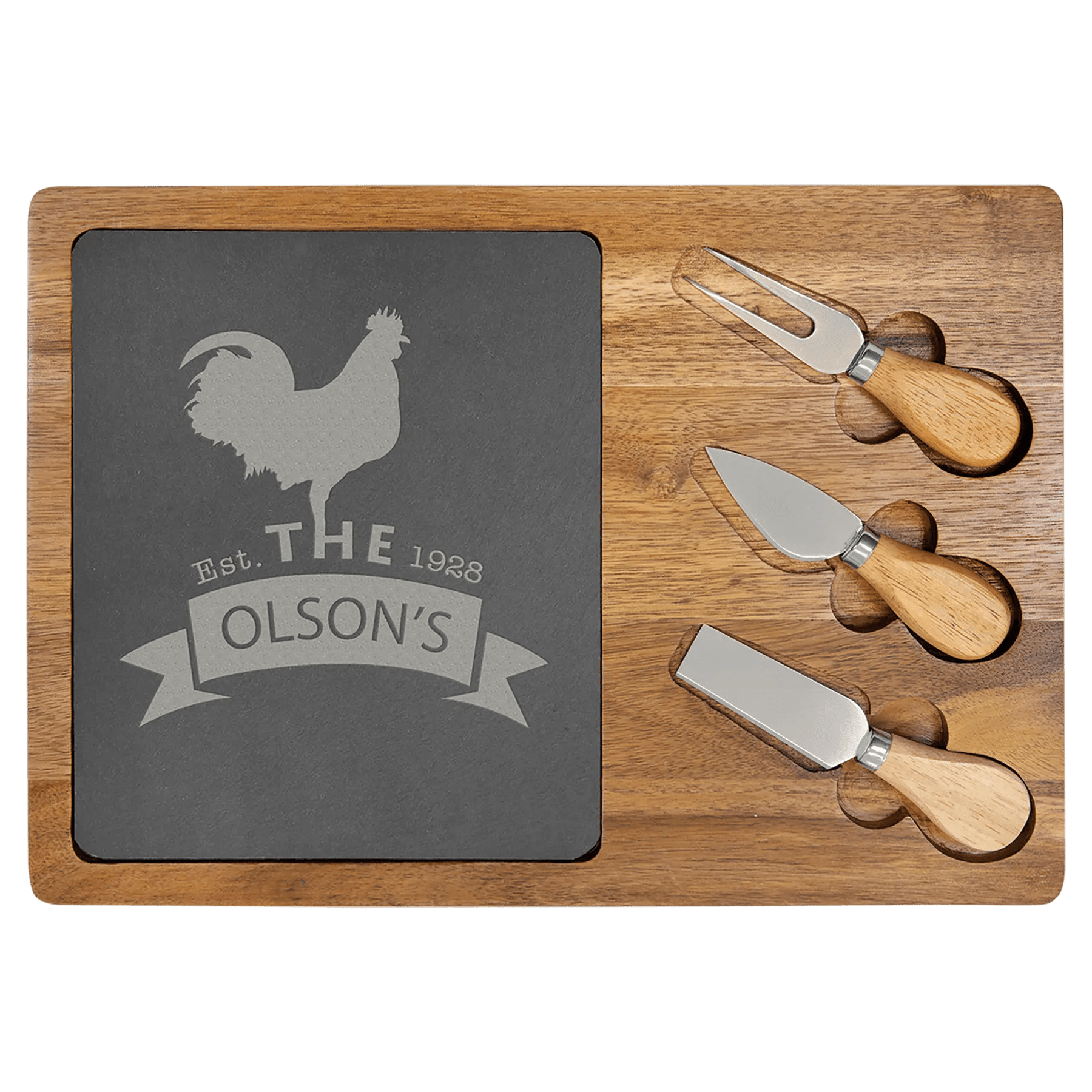 Premium Cheese Set | Laser Etched Acacia Wood/Slate - Smalltown Connetchin