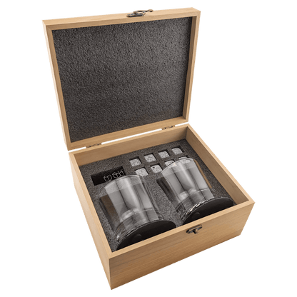 Premium Custom Etched Red Alder Whiskey Set with Slate Coasters and Granite Stones - Smalltown Connetchin