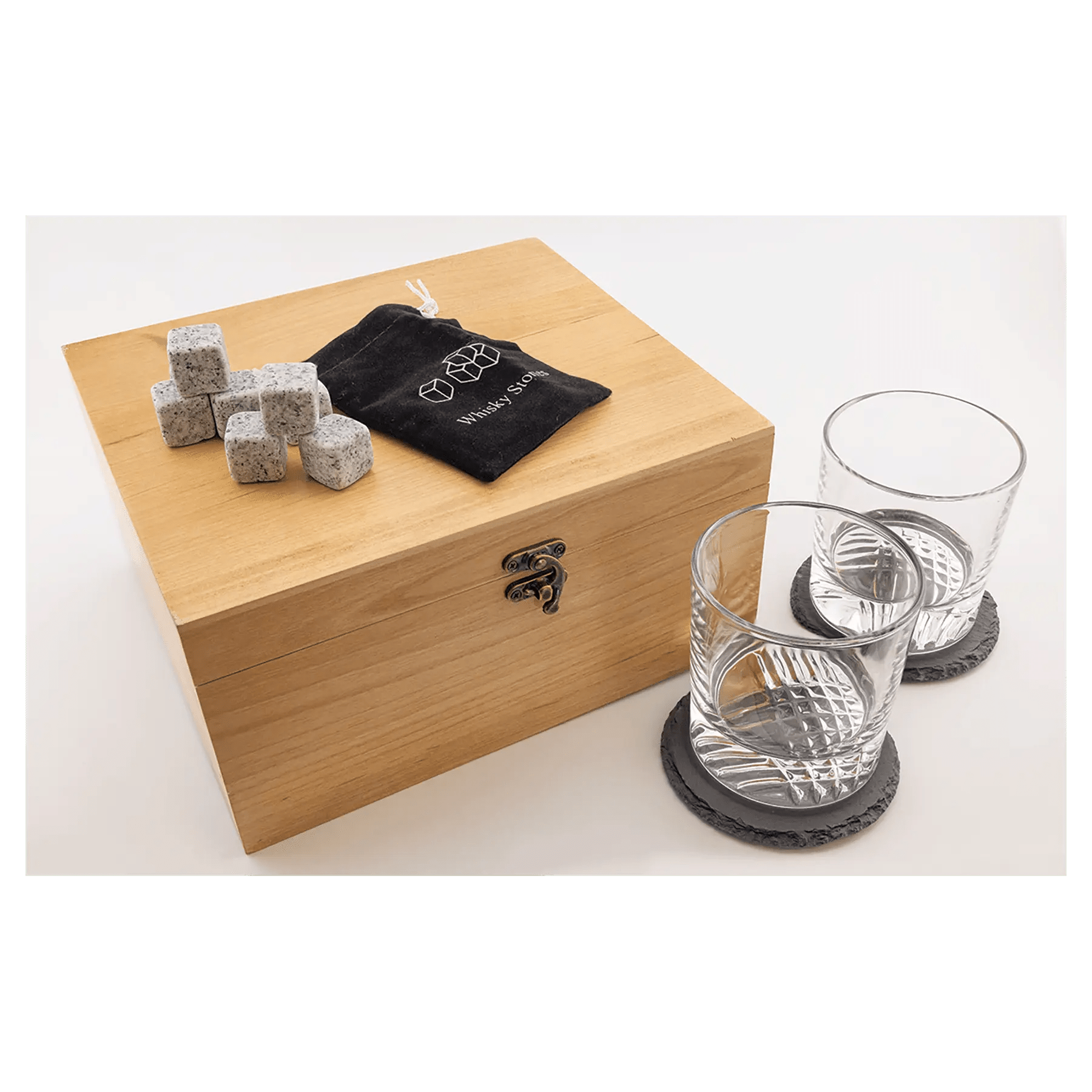 Premium Custom Etched Red Alder Whiskey Set with Slate Coasters and Granite Stones - Smalltown Connetchin