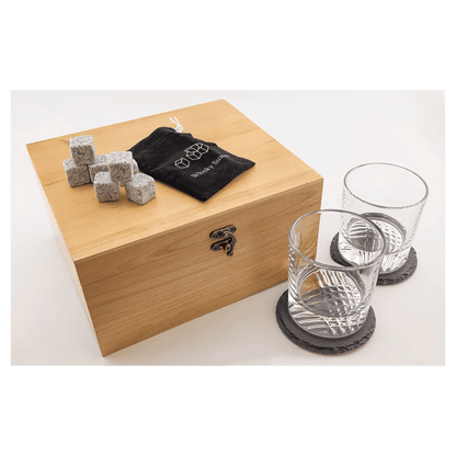 Premium Custom Etched Red Alder Whiskey Set with Slate Coasters and Granite Stones - Smalltown Connetchin