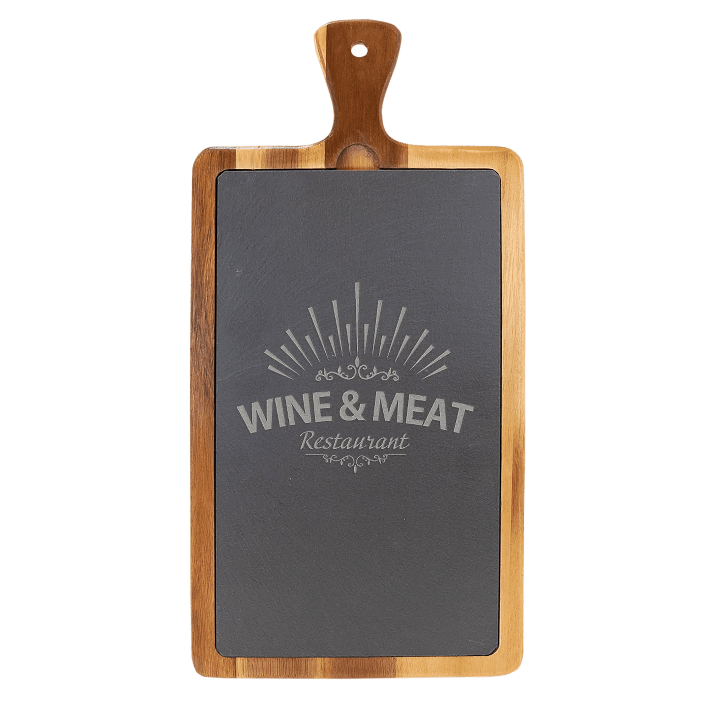 Premium Serving Board - Custom Etched Acacia Wood and Slate - Smalltown Connetchin