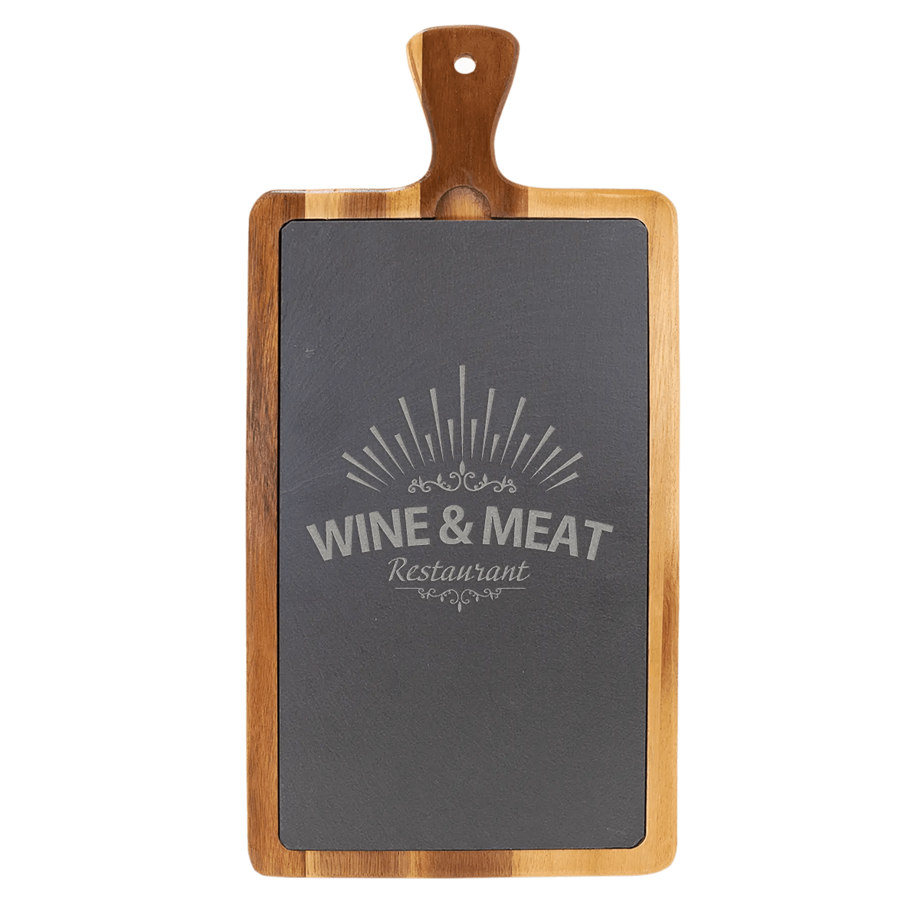 Premium Serving Board - Custom Etched Acacia Wood and Slate - Smalltown Connetchin