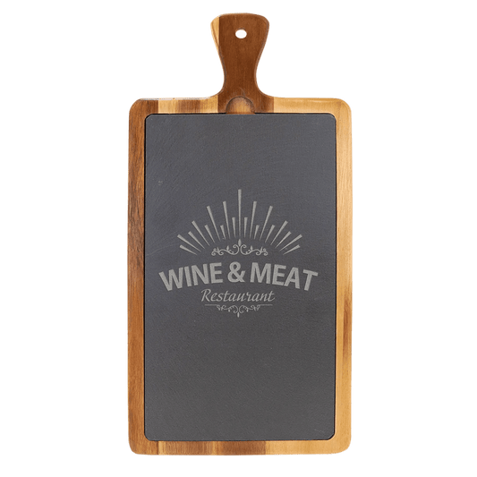 Premium Serving Board - Custom Etched Acacia Wood and Slate - Smalltown Connetchin