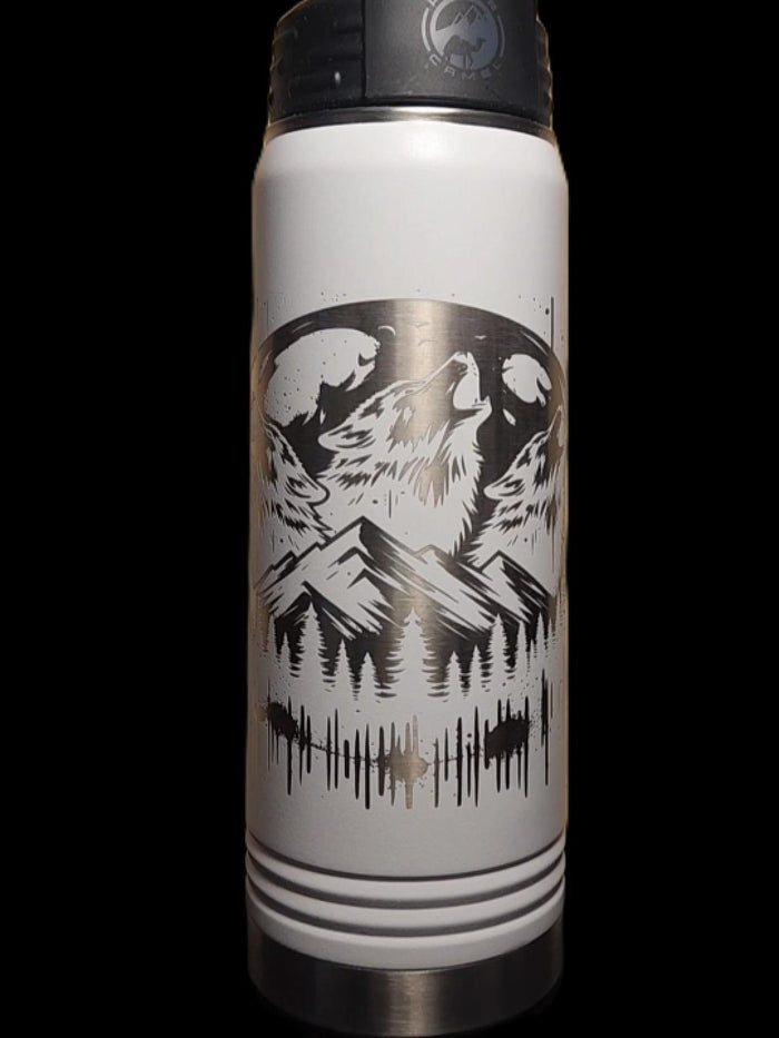Wolf Theme Bottle - Multiple Sizes, Colors, and Laser Customization