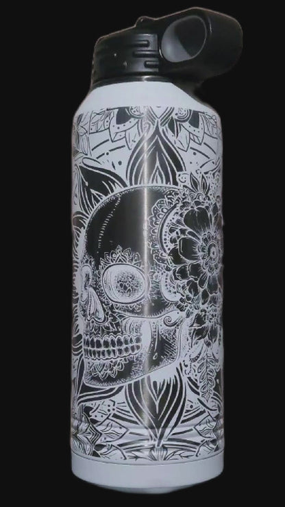 Sugar Skull Bottle - 32 oz Includes Laser Customization
