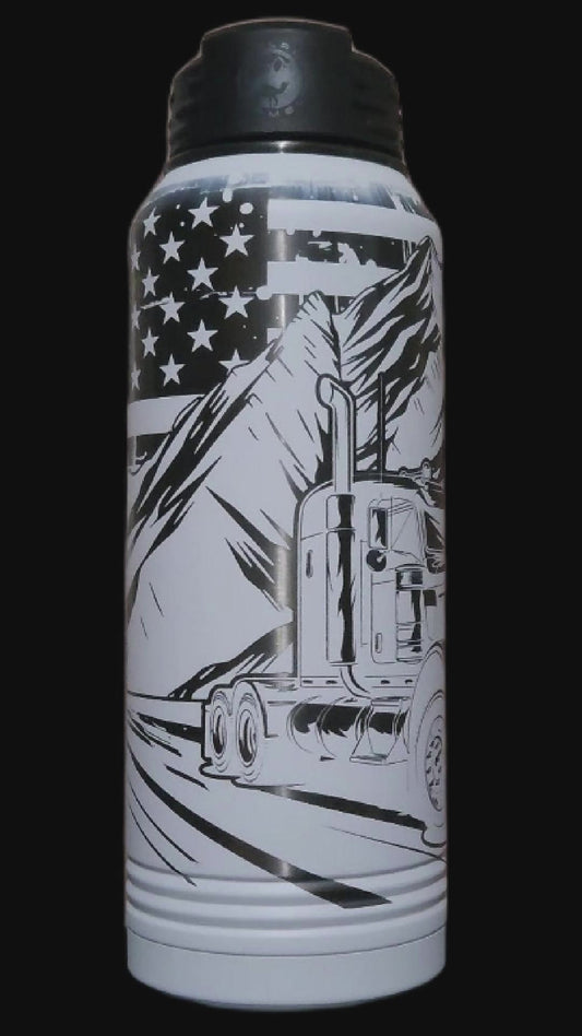 Premium Design American Trucker Water Bottle – 32 oz