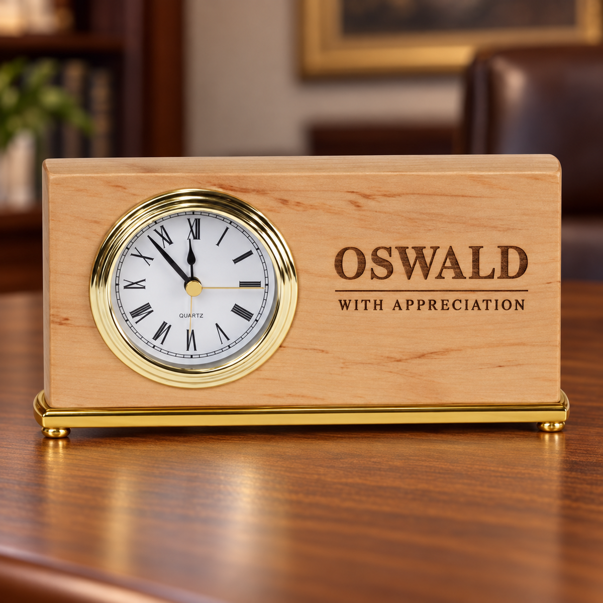 Personalized Red Alder Desk Clock | Custom Engraved — RA061 — optimized product photo