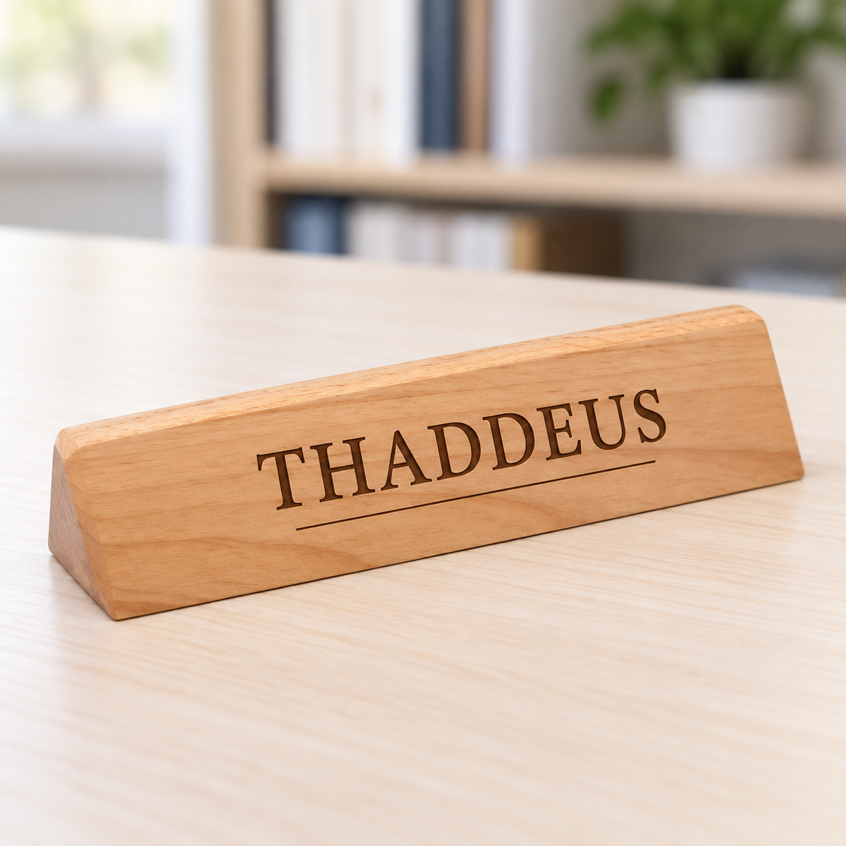 Personalized Red Alder Desk Wedge | Custom Engraved Name Plate — 10 1/2" — optimized product photo