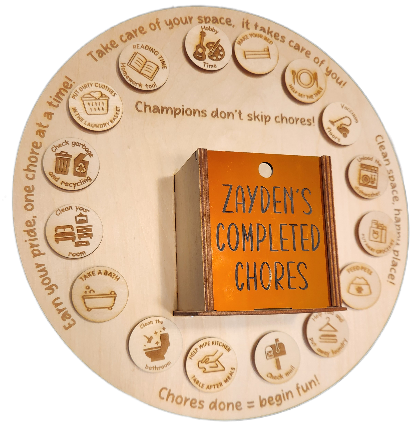 Interactive Personalized Wood Chore Chart for Kids