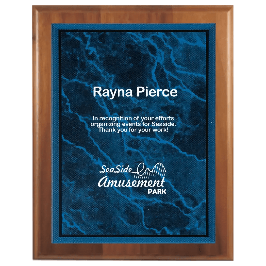 Step - Edge Genuine Walnut Personalized Plaque with (Optional) Marble Acrylic Plate - Smalltown Connetchin
