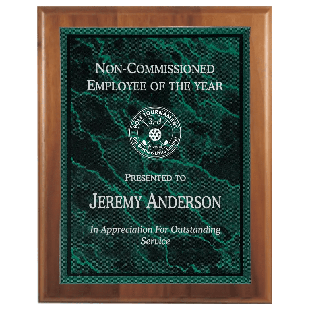 Step - Edge Genuine Walnut Personalized Plaque with (Optional) Marble Acrylic Plate - Smalltown Connetchin