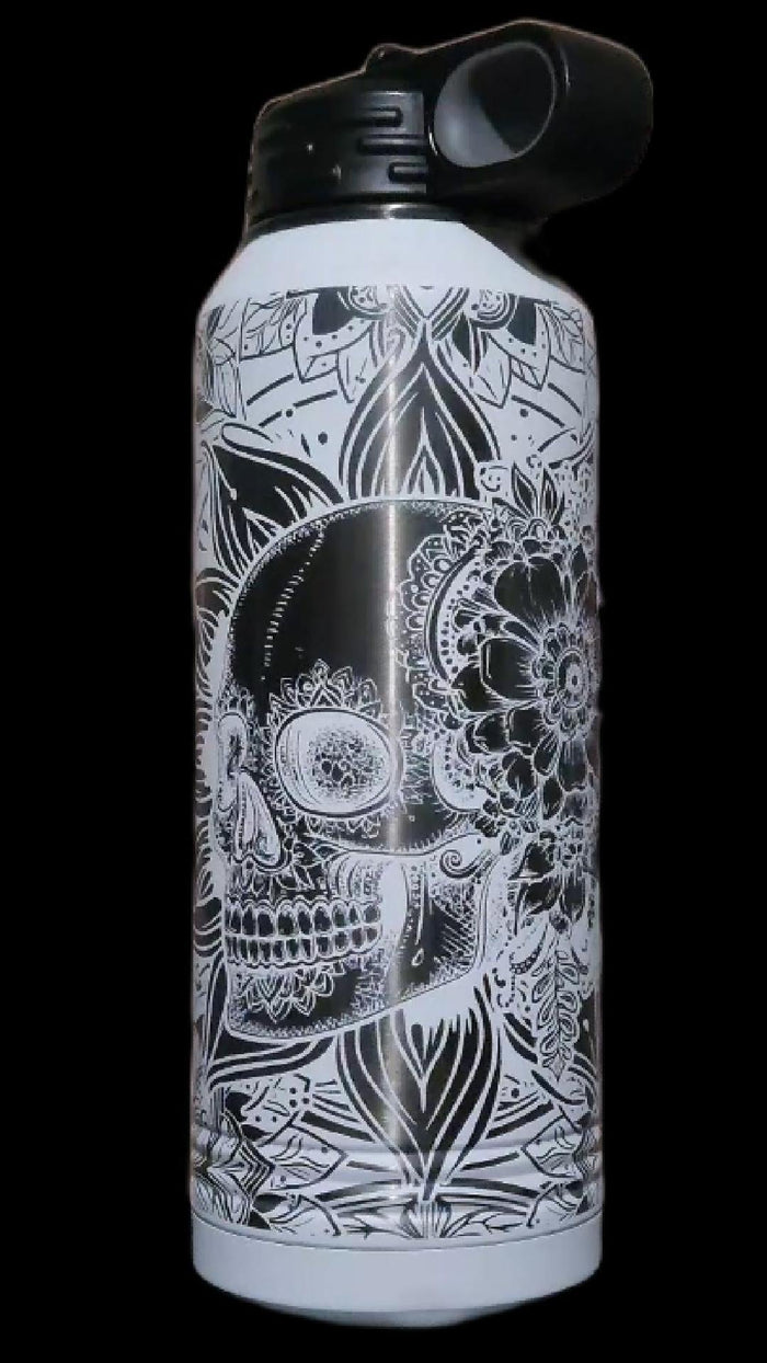 Sugar Skull Bottle - 32 oz Includes Laser Customization - Smalltown Connetchin