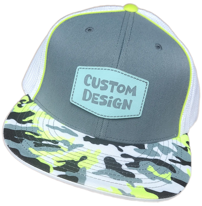 Custom Patch - Pacific Headwear Glamo D-Series Flex Fit Cap - GRAPHITE/WHITE/YELLOW