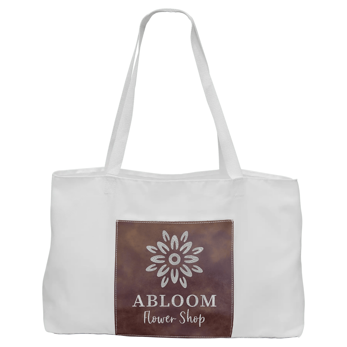 White Tote Bag with Customizable 5" - inch Leatherette Gusset - Smalltown Connetchin