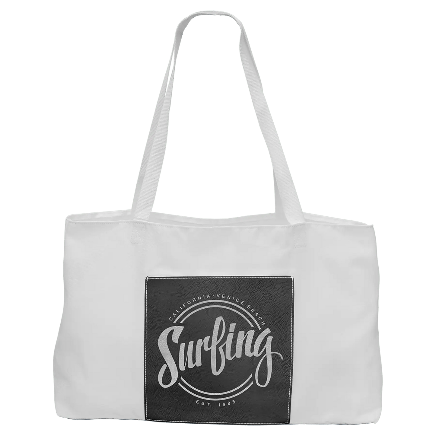 White Tote Bag with Customizable 5" - inch Leatherette Gusset - Smalltown Connetchin