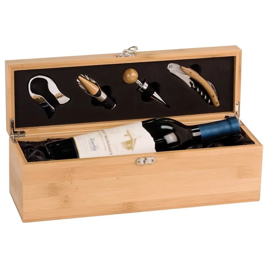 Wine Case - Custom Engraved Bamboo - Single with Tools - Smalltown Connetchin